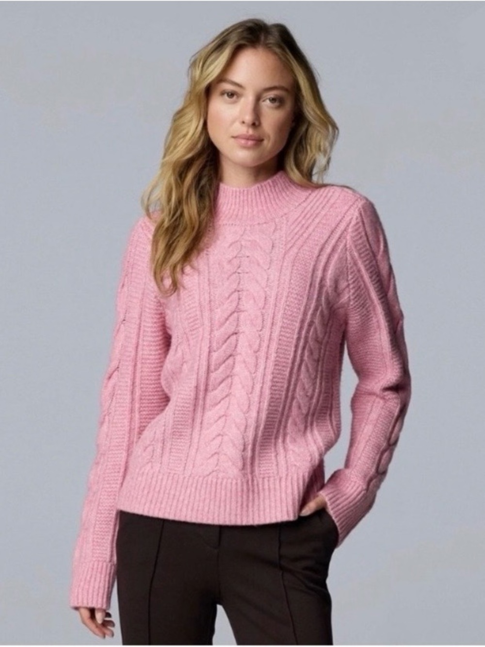 NWT Simply Vera Vera Wang Pink Cable-Knit Turtleneck Sweater